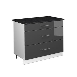 Vicco Mueble Bajo De Cocina Fame-line, Antracita Alto Brillo/blanco, 100 Cm, Et Antracita, Vicco