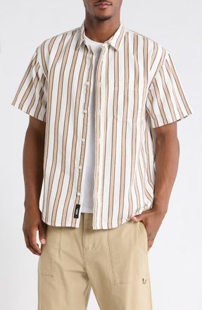 Vans Lawson Stripe Short Sleeve Cotton & Linen Button-Up Shirt in White-Potting Soil at Nordstrom, Size Xx-Large