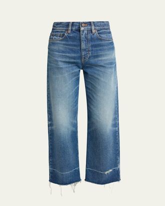 Chlo&eacute; Mid-Rise Straight-Leg Raw-Hem Ankle Jeans