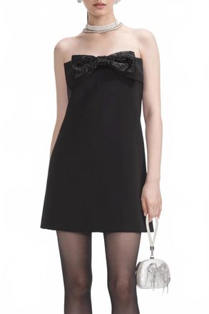 Self Portrait Crepe Bandeau Mini Dress In Black