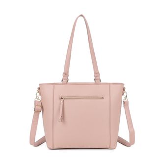 Generic Womens Tote Bag,Faux Leather, Shoulder Bag with Adjustable Strap, Front Zipper Pocket (Pink)