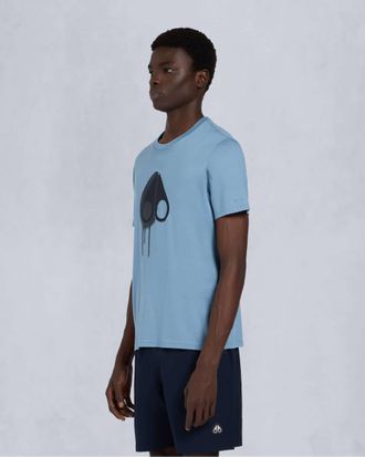 Moose Knuckles Augustine Mens Printed Logo T-Shirt - Blue - Size Medium