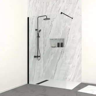 Aurlane Aurlane - Mampara Ducha 120cm - Vidrio 8mm - Perfil + Barra Extensible + Columna De Ducha Termost&aacute;tica Negro Mate