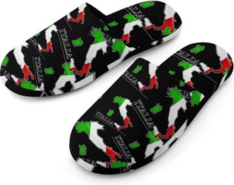 Generic Italy Italian Flag Map Mens Cozy Memory Foam Slippers Warm Cotton House Shoes Comfy Slipper for Indoor Outdoor