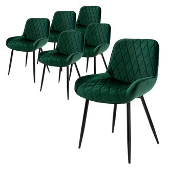 ML Design Ml-design - Set 6x Sillas De Comedor Verde Moderno 81 Cm Asiento Tapizado De Terciopelo Transpirable Y Suave Con Patas De Metal Sill&oacute;n Con Respaldo Er