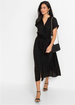 Bonprix Hemdblusenkleid BONPRIX, Damen, Gr. 34, N-Gr, schwarz, Obermaterial: 100% Viskose, ausgestellt, Kleider Hemdblusenkleid, f&uuml;r stilvollen Auftritt, aus 