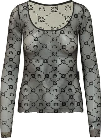 Marine Serre Black Geometric Scoop Neck Top
