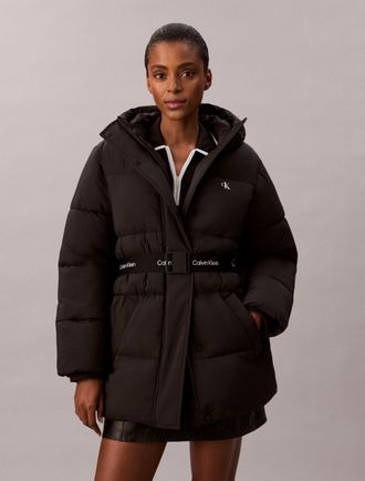 Calvin Klein Jeans Steppjacke CALVIN KLEIN JEANS BELTED MIDWEIGHT PUFFER, Damen, Gr. XS (36), schwarz, Web, Obermaterial: 100% Polyamid, unifarben, regular fit normal, R