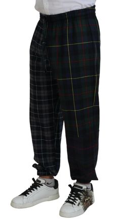 Dolce & Gabbana Mens Checkered Virgin Wool Joggers Black Nylon