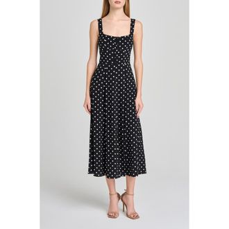 Wayf Leonie Polka Dot Corset Midi Dress in Black Polka Dot at Nordstrom, Size X-Large