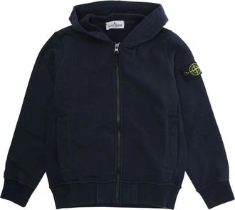 Stone Island Kids Sweatshirts, male, Blue, 10 Y, Sweatshirt with Fixed Hood and Logo Patch