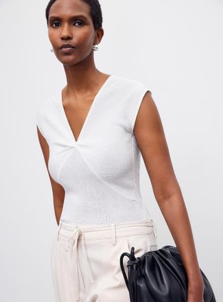 Contemporaine Womens Crossover cap-sleeve sweater