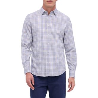 Bugatchi Karl Shaped Fit Plaid Performance Button-Up Shirt in Air Blue at Nordstrom Rack, Size Xxx-Large