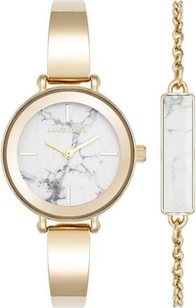 Anne Klein Quartz Ladies Howlite Gemstone Bangle Watch Set AK-5116HLST