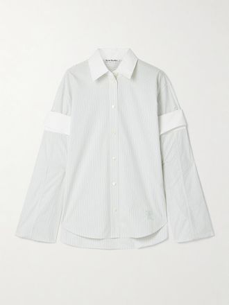 Acne Studios Camicia In Popeline Di Cotone A Righe A Strati - Bianco