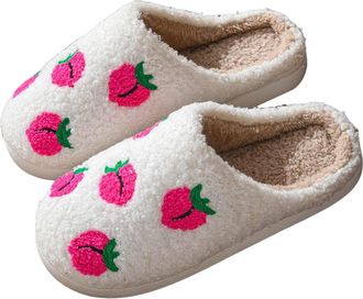 Generic Cozy Slippers for Women Fuzzy Memory Foam Cute Pattern Fruit Series Warm Bedroom Slippers Womens Non-Slip Comfort Soft Plush Slingback Slipper Winter 