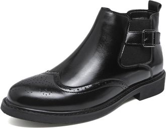 Generic Mens Chelsea Boots Slip On Dress Boots for Men Wingtip Brogue Formal Business Casual Ankle Boot (Black,7.5)