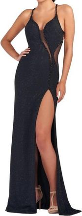 Mon Cheri V-Neck Alluring Gown In Black