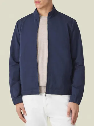 Luca Faloni Midnight Blue Linen-Cotton Bomber Jacket