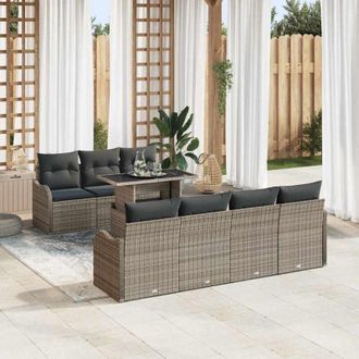 vidaXL Vidaxl - Conjunto De Sof&aacute; De Jard&iacute;n Con Coj&iacute;n 8 Pcs Gris Polirat&aacute;n
