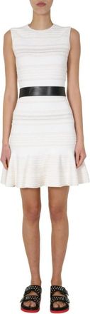 Alexander McQueen Textured Knit Fit and Flare Dress - Dames - Korte kleedjes - Wit - L - Kleedjes