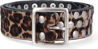 Golden Goose Brown Leo Animal Print Studded Belt