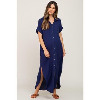 Pinkblush Button Down Midi Dress in Navy Blue at Nordstrom, Size Small