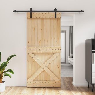 Berkfield Home Sliding Door with Hardware Set 95x210 cm Solid Wood Pine in Brown