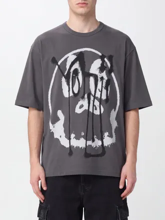 Yohji Yamamoto T-shirt in cotone con stampa graffiti e logo a spalle cadute