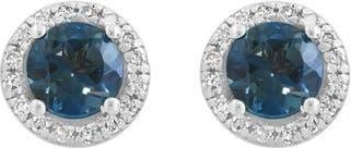 Effy 14K White Gold Round London Blue Topaz & Diamond Halo Stud Earrings at Nordstrom Rack