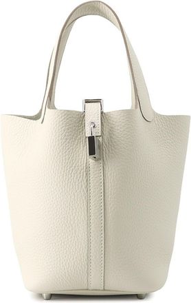 Herm&egrave;s Picotin Silver Taurillon Clemence Leather Handbag Tote Bag (Pre-Owned)