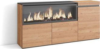 Skraut Home Skraut Home - Aparadores Para Sal&oacute;n, Gran Capacidad De Almacenaje, 160, 3 Puertas, Chimenea El&eacute;ctrica Xxl, Estilo Moderno, Roble
