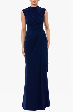 Betsy & Adam Ruched Sleeveless Gown in Navy at Nordstrom, Size 10