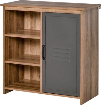 HOMCOM Homcom - Aparador Auxiliar Con Puerta De Metal 3 Estantes Y Balda Ajustable Mueble De Almacenaje Multiusos Para Sal&oacute;n Comedor Cocina 80x35x82 Cm Mader