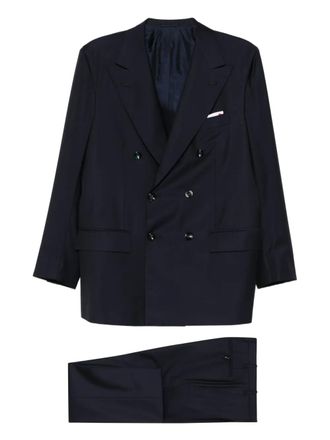 Kiton double-breasted wool suit - men - Wool/Cupro - 52 - Blue