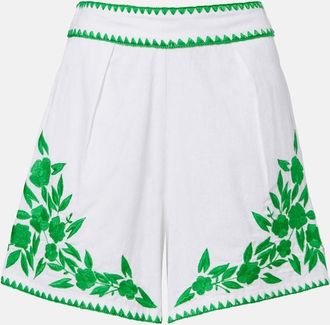 Juliet Dunn Embroidered cotton and linen shorts