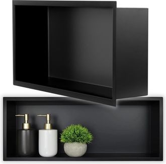 OEM Estante Empotrado De 45x20x10cm, Negro Mate, Para El Ba&ntilde;o