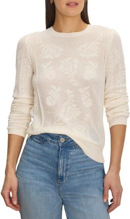 Nic+Zoe Floral Jacquard Lace Inset Pointelle Sweater in Classic Cream at Nordstrom, Size Xx-Large