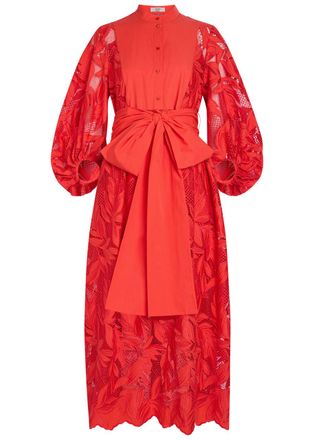 Erdem Floral Cutwork Poplin Midi Shirt Dress - Orange - 12 (UK12 / M)