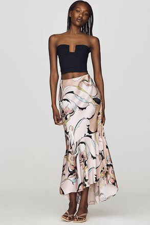 Maeve Bias Cut Satin Midi Skirt