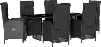 vidaXL Set De Comedor De Jard&iacute;n 7 Pzas Y Cojines Rat&aacute;n Sint&eacute;tico Negro Vidaxl