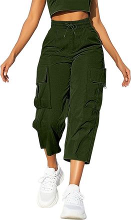 Generic Knee Length Shorts Women Cropped Trousers Women Summer Cargo Capri Joggers Drawstring Y2k Baggy Workwear Pants Ladies Casual Walking Combat Streetwear