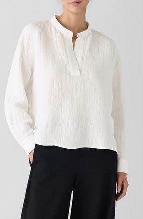 Eileen Fisher Silk & Linen Mandarin Collar Top in Ivory at Nordstrom Rack, Size X-Small