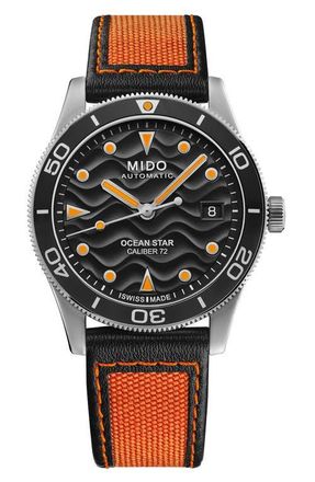 Mido Ocean Star 39 Automatic Webbing Strap Watch, 39mm in Black at Nordstrom