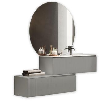 Aquadesign Mueble de ba&ntilde;o ba&ntilde;era derecha 4 piezas en mdf gris mate