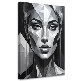 Feeby Cuadro Sobre Lienzo, Mujer Retrato Geom&eacute;trico Blanco Negro, 80x120