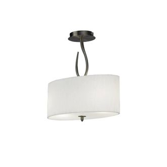 Netlighting Lua Semi Flush Ceiling 2 Light E27 Satin Nickel with White Shade in Grey