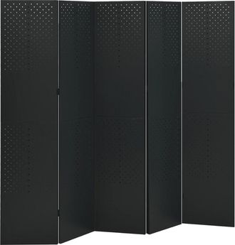 vidaXL Biombo Divisor De 5 Paneles Acero Negro 200x180 Cm Vidaxl