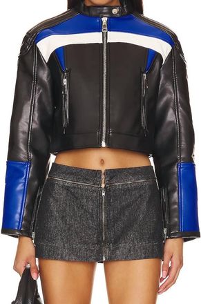 Lioness Nueve Biker Jacket In Black / Blue