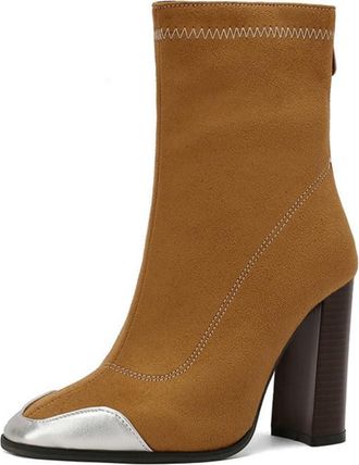 Generic Womens Chelsea Ankle Boots with Square Toe and Chunky Heel,Perfect for Office and Everyday,Yellow,5.5 UK